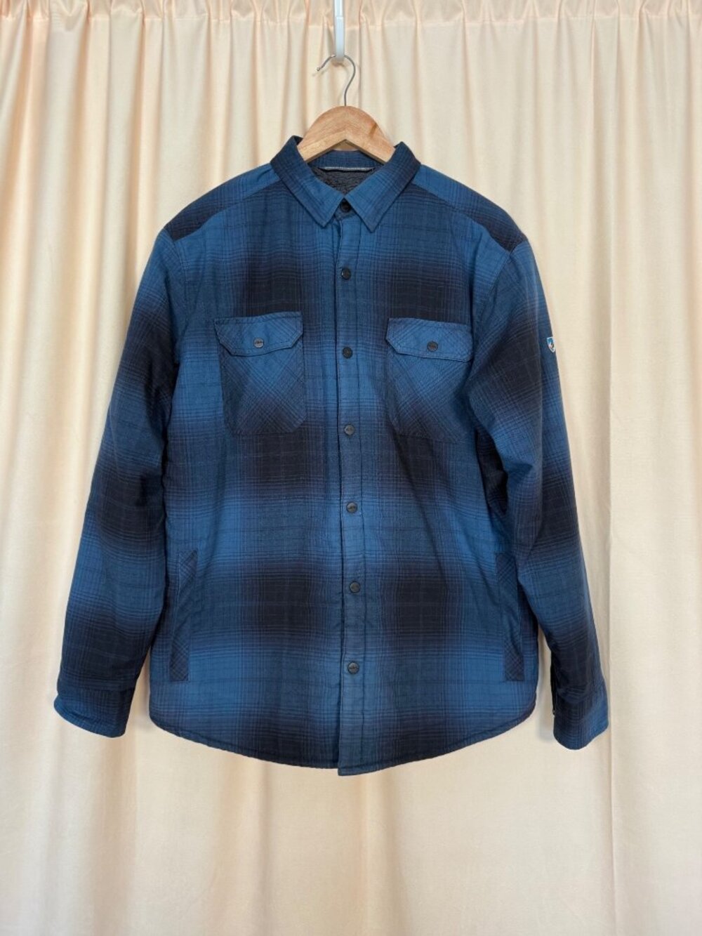 Kühl Mens Large Blue Plaid Sherpa-Lined Button-Up Shirt Jacket Outdoors